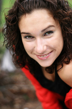 smiling woman looking above