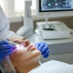 Dermatologist Applying High-Tech Treatment to Patient's Eye Area